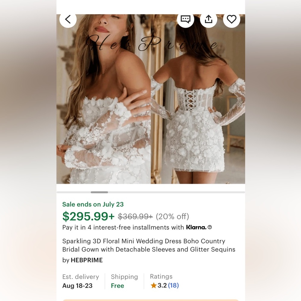 Sparkling White Floral Mini Wedding Dress by